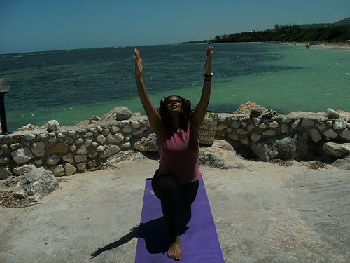 Ananda practicing yoga in Jamaica, 2011
