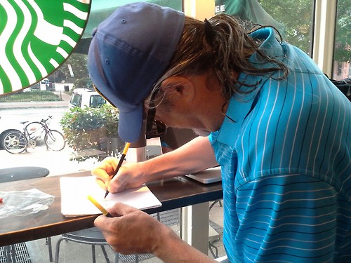 Jim Riccio making his My #DigCitizen Supports sign at Starbucks on 16th and U Streets, NW in DC